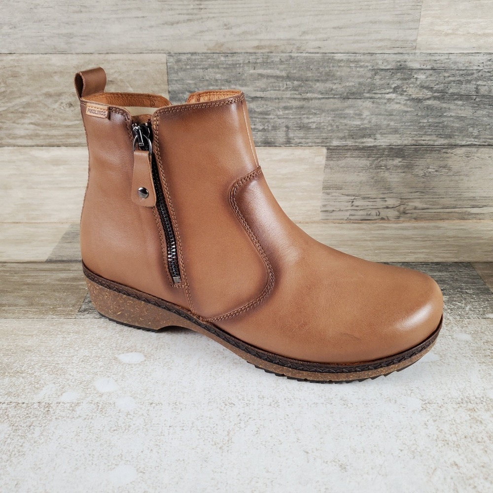 Pikolinos Granada Wow Womens Ankle Boots Sz 8.5 Castor Leather Side Zip Casual